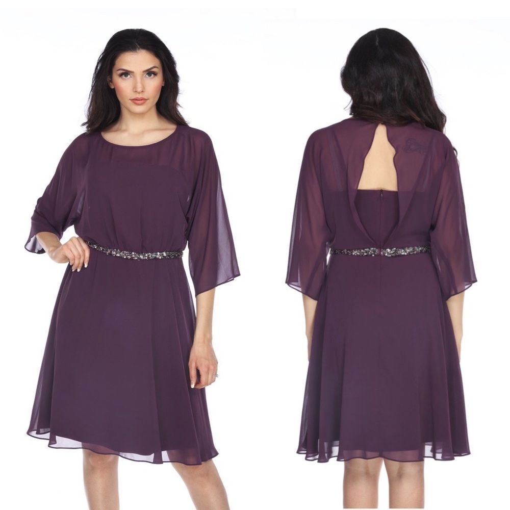 Joseph Ribkoff Amethyst Embellished Chiffon Layered A-Line Dress - Picture 11 of 13